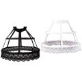 Women Victorian Petticoat 2 Hoops Crinoline Lolita Fishbone Hollow Bird Cage Skirt Embroidery Floral Lace Underskirt