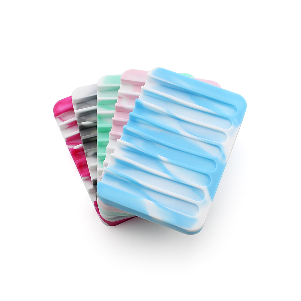 Hot Bathroom Silicone Flexible Soap Dishes Storage Holder Non-slip Soapbox Tray Drain Kitchen Sponge Plate