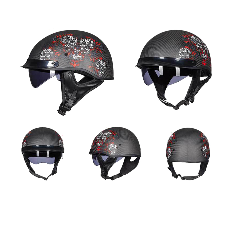 GXT Retro Motorcycle Helmet Carbon Fiber Moto Helmet Scooter Vintage Half Face Biker Motorbike Crash Moto Helmet for Men Women