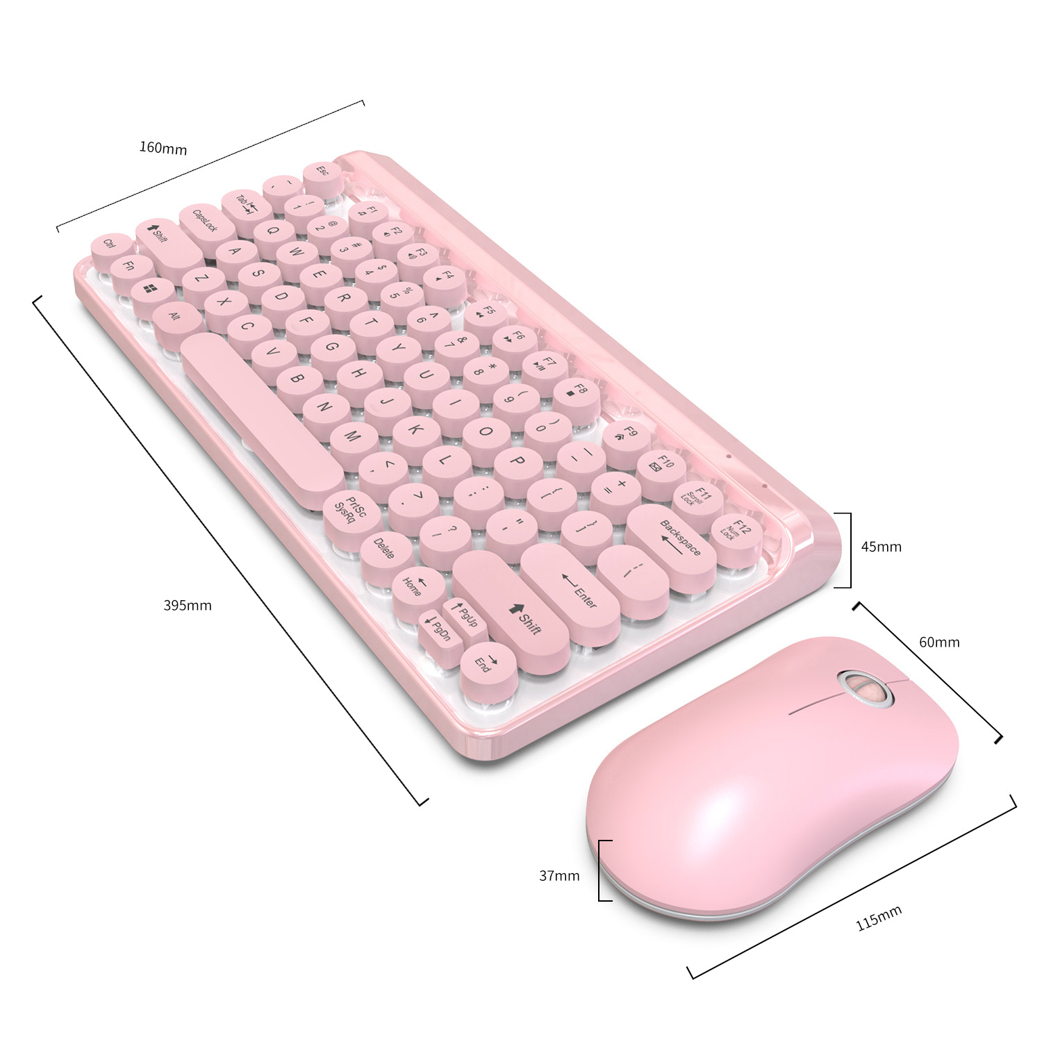 Wireless Gaming Computer Keyboard Mouse Combo 77 Keys Small Ergonomic PC Gamer Keybord USB Mause Kit Set Round Keycaps Pink Girl