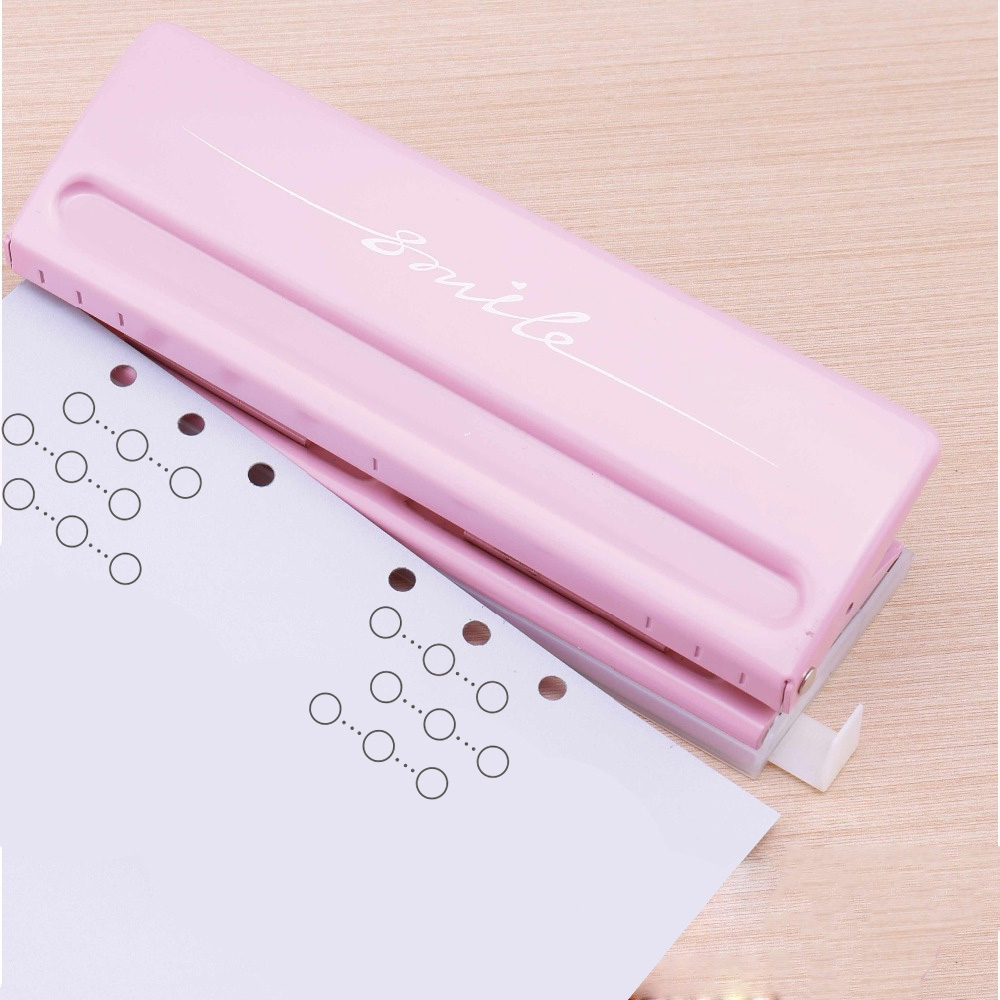 Metal Adjustable 6 Hole Punch Pink Craft Punch Paper Cutter DIY A4 A5 A6 Loose-Leaf Paper Scrapbooking Puncher Binding Supplies