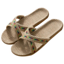 Women's Cross Flax Slippers Beach Flip Flops Indoor Non-slip EVA Mute Hotel Linen Slippers Women Slides Home Shoes Flat Sandals