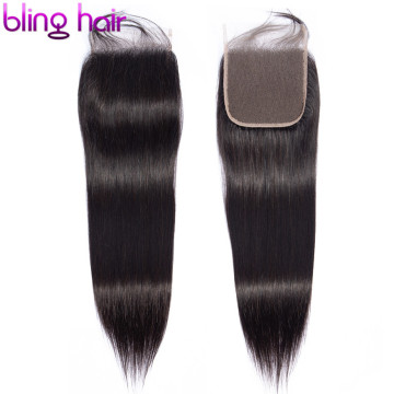 Bling Hair Straight 4*4 Lace Closure with Baby Hair Brazilian Remy Human Hair Closure Free Middle Part Pre Plucked Natural Color