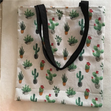 YILE Cotton Linen Eco Shopping Tote Shoulder Bag Black Strap Printed Pot Cactus L8226