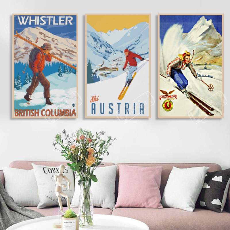 Ski Poster, Italy, Dolomites Cortina Trip Travel Retro Vintage Poster Canvas Painting DIY Wall Art Home Bar Posters Decor