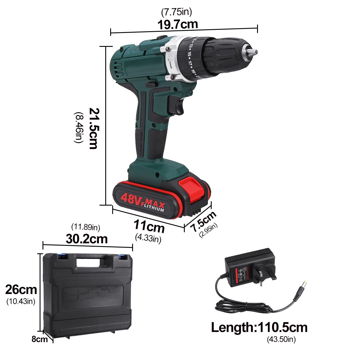 48V 6500mah Household Electric Drill Wrench Driver Double Speed Cordless Drill Rechargeable Lithium Battery Screwdriver