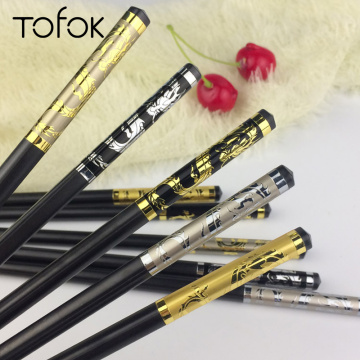 Tofok Alloy Black Gold Dragon Chopsticks Chinese Long Non-Slip Alloy Sushi Hashi Chopsticks Set Chinese Gifts Kitchen Tableware