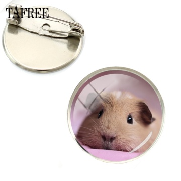 TAFREE Round Lapel Pins guinea pig Glass Brooch Lovely metal pin Glass Photo Clothing Accessories birthday gift Jewelry QF808