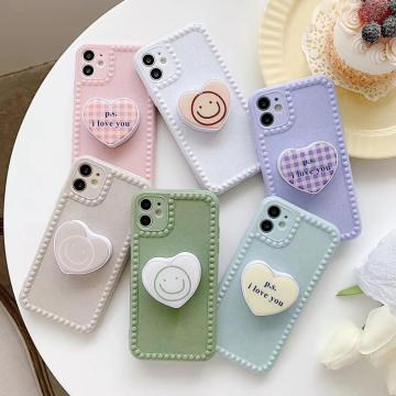 Fresh Korea Cute Candy Color Love heart support Phone case for iphone X XR XS 11 12mini pro MAX 7 8 plus back soft cover fundas