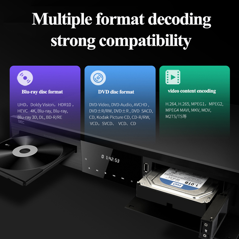 GIEC G5800 4K UHD Blu-ray player DVD player HD hard disk player for home With hard disk compartment DTS decoding 12bits color