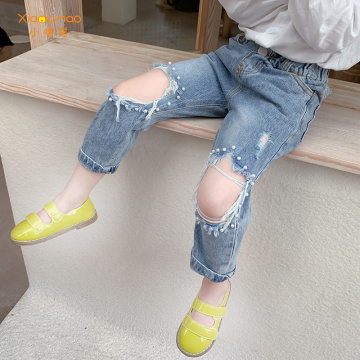 Jeans kids baby girl jeans pearl jeans with holes toddler girl denim baby boy jean pants autumn wholesale clothing