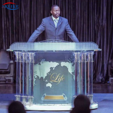 Plexiglass Glass Podium Modern Church Pulpit AKLIKE Commercial  Furniture ACRYLIC Rostrum Acrylic Table Podiums Light