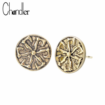 Chandler Viking Axe Earrings Shield Norse Mythology For Men Round Metal Punk Enthic Luxury Retro Amulet Jewelry Stud Ear Bronics