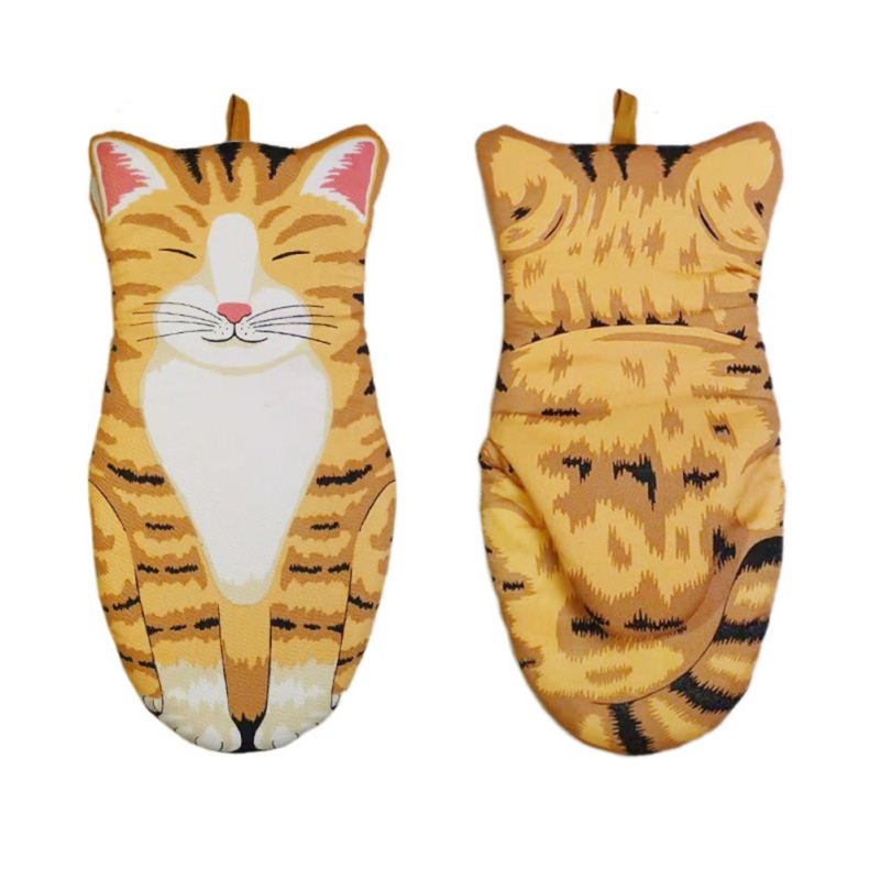 3D Cartoon Cat Paws Oven Mitts Long Cotton Baking Insulation Gloves Microwave Heat Resistant Non-slip Kitchen Gloves**