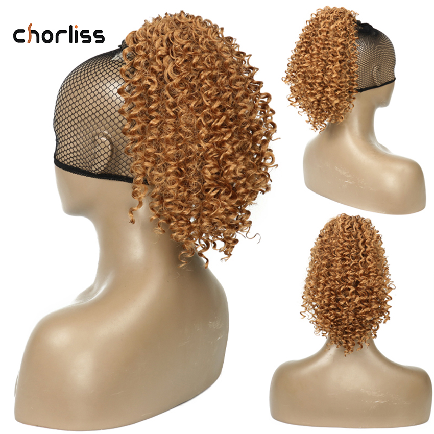 Short Synthetic Ponytail Kinky Curly Drawstring Hairpiece Donut Synthetic Hair Bun Afro Puff Chignon Hairpieces For Women