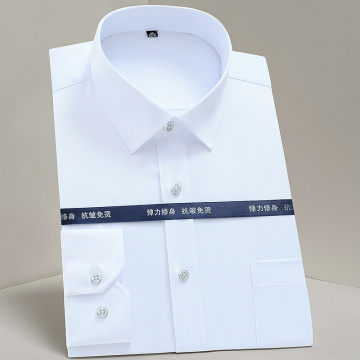 Men's Classic Standard-fit Stretch Dress Shirt Single Patch Pocket Thin Long Sleeve Formal Business Solid White Basic Shirts