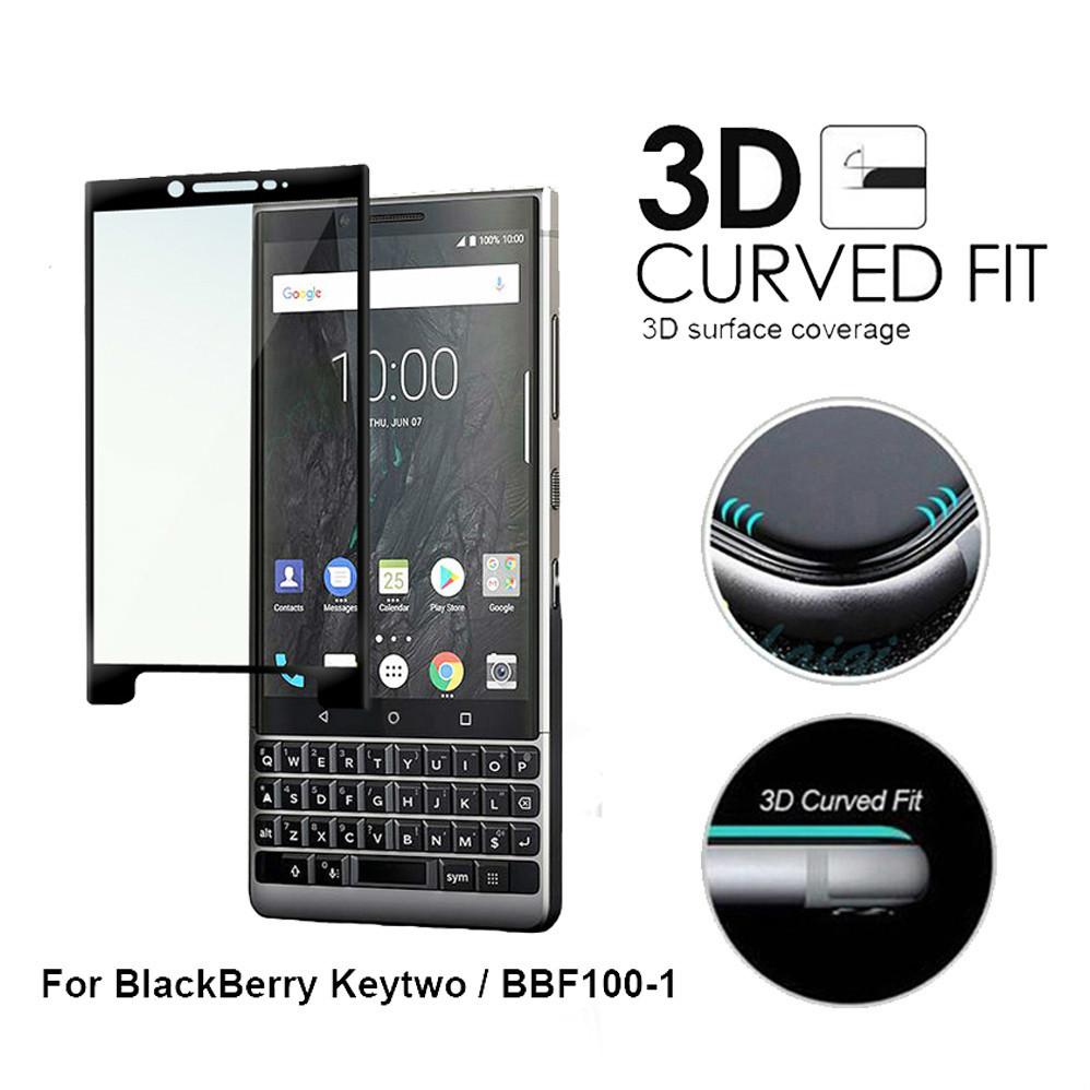 For Blackberry Key2 BBF100 Transparent Silicone TPU Back Cover Case 3D Curved 9H Full Screen Tempered Glass Screen Protector