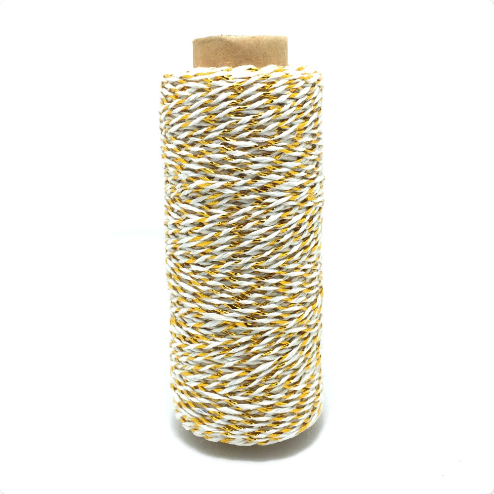 Gold and milk white 100yard/spool colorful Cotton Bakers Twine cake&cookie packaging twisted cotton rope for Gift Packing Rope