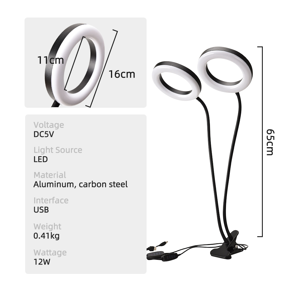 DC5V LED USB Desk Lamp 12W LED Selfie Ring Lamp Dimmable Flexible Ultrabright Beauty Brightening lamps 3000K 6500K Indoor Lights