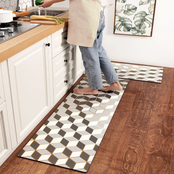 Nordic Waterproof PVC Kitchen Mat Long Oilproof PU Leather Kitchen Carpets Geometric Non Slip Floor Mats Entrace Doormat