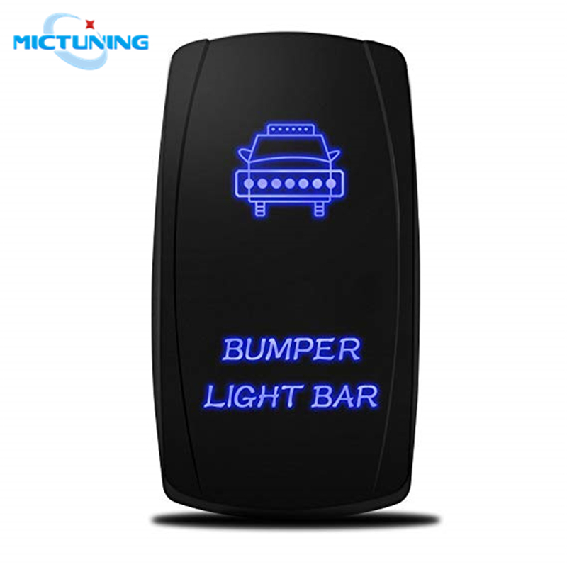 MICTUNING Universal 5 Pin 20A 12V Car SPST Backlit Exclusive Auto ON/OFF Rocker Toggle Switch W/ Blue LED Laser Bumper Light Bar
