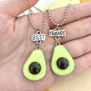 Fresh Green Avocado Fruit Pendant bff Necklace Children Best Friends 2 Boys Girls Friendship Jewelry Birthday Gift