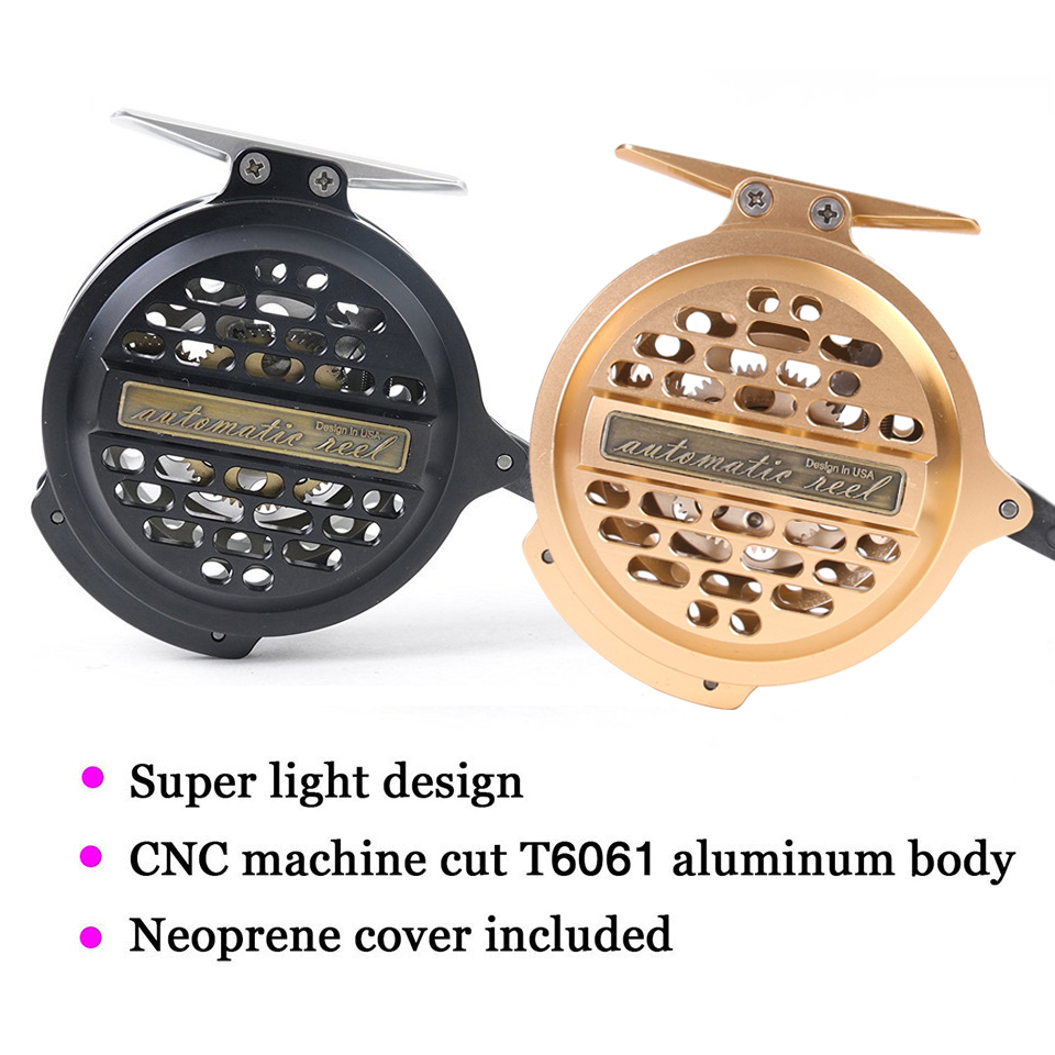 Maximumcatch Automatic Fly Fishing Reel Y4 70 2+1 BB Super Light Aluminum Fly Reel Black/Gold Color