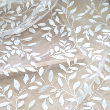 High End Leaf Pattern Embroidered Lace Fabric Luxury Leaves Mesh Tulle Lace Fabric for Wedding Dress Bridal Gown Couture Design