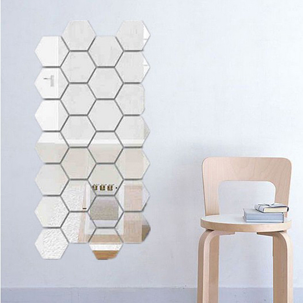 12/24Pcs 3D Mirror Wall Stickers Hexagon Home Decor Mirror Stickers Art Wall Decoration Stickers Removable Living-Room Decal