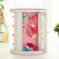 Creative Round Large-capacity Music Box with Three Drawers Vanity Mirror Jewelry Box Cartoon Music Box Music Box Children's Gift