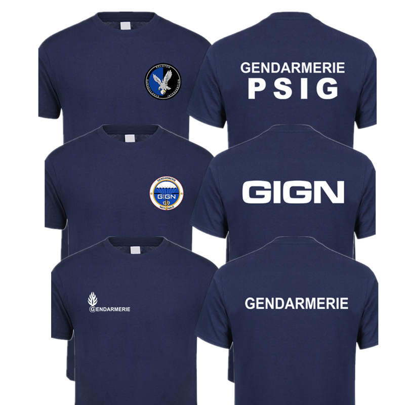French Police Gendarmerie T Shirt Short Sleeve Gendarmerie PSIG T-shirt Man QR-042
