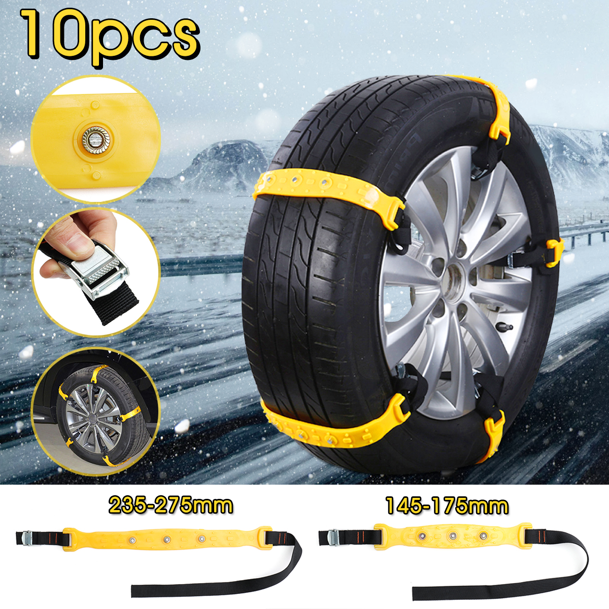 10pcs Winter Car Tire Snow Chains Adjustable Anti-skid Chain Safety Double Snap Skid Wheel TPU Chains For Truck Car SUV Off-road