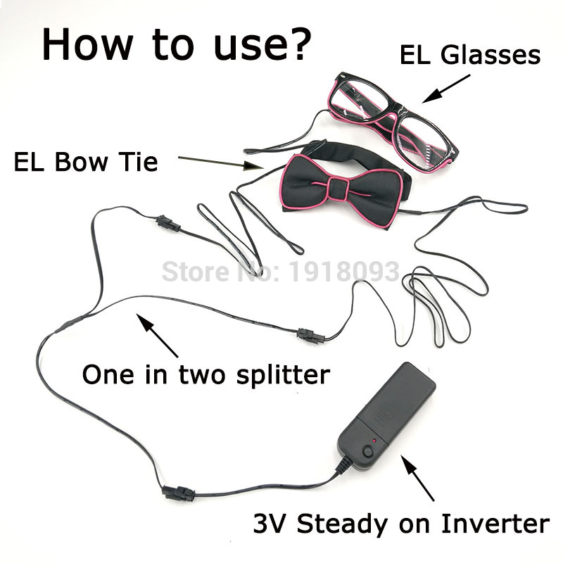 Hot sales EL Product EL Wire Glasses + EL Bow Tie Glow Party Supplies LED Light up Decoration DJ Night Club Costume Decorations