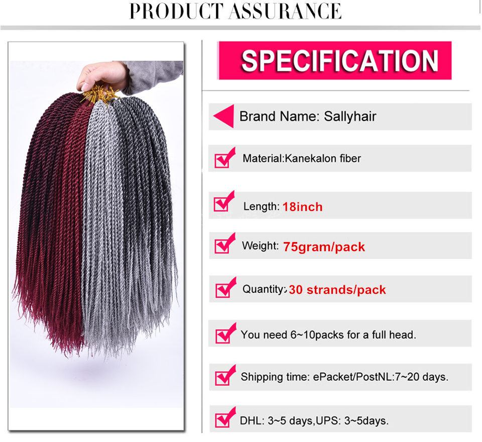 5packs/lot 30strands/Pack Sallyhair Ombre Braiding Hair Thin Senegalese Synthetic Crochet Twist Braids Hair Crochet Braids