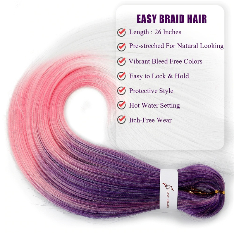 Easy Braid Hair 90g 26 Inches Wholesale Braid Synthetic Hair Extension Pre Stretched Blue Pink Green Jumbo Braid Hair SmartBraid
