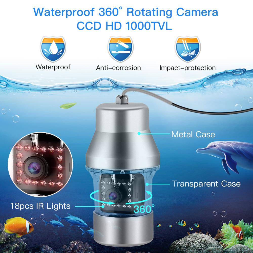 Eyoyo Underwater Fish Finder with 9 inch Large Color Screen 360° Horizontal Panning Camera 1000TVL 18 Infrared IR Lights Cameras