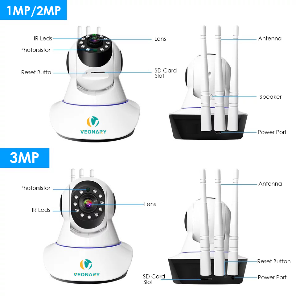 VEONARY AI 1536P 1080P Wifi Wireless IP Security Camera Home Surveillance Two-way Audio CCTV 3MP 2MP Baby Monitor Pets P2P Cloud
