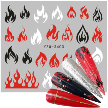 2020 New Designs Fire Flame Nail Stickers 3D Watermark Flames Nail Art Foil Water Transfer Sticker Decal Decorations