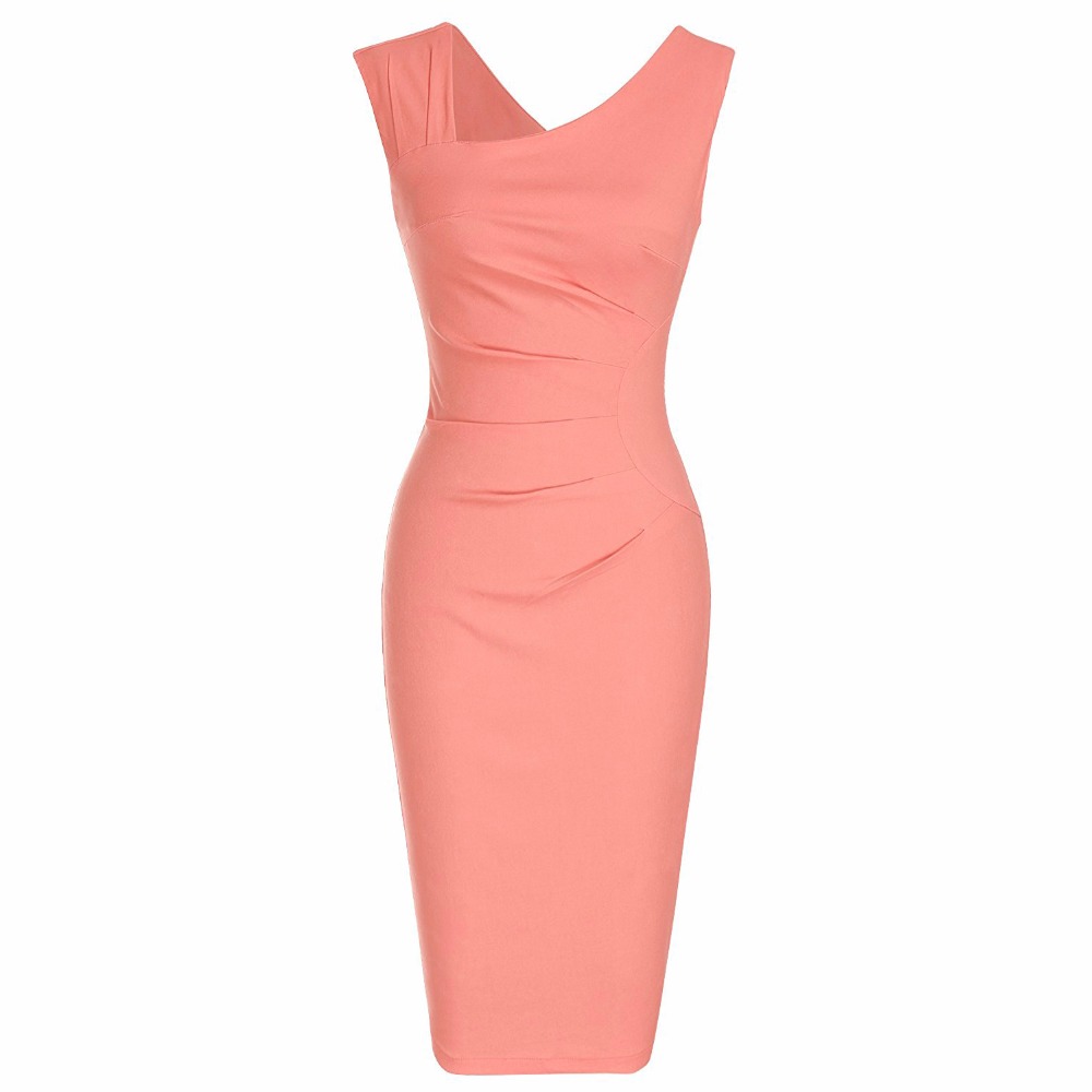 Women's Summer Retro Sleeveless Slim Business Pencil Dress Ladies Vintage Solid Color Sheath Cocktail Party Bodycon Dresses