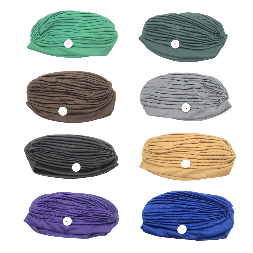 2020 New Button Headband Turban Caps Women Anti-Tight Ears Turban Mouth Mask Accessories Female Headscarf Hijab Bonnet India Hat