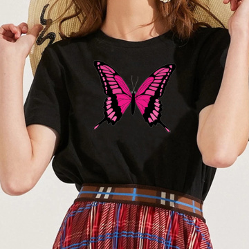 Pink Monarch Butterfly Printed Women T-shirts Short Sleeve Harajuku Graphic T-shirt Summer Casual Fashion Top Tees Female