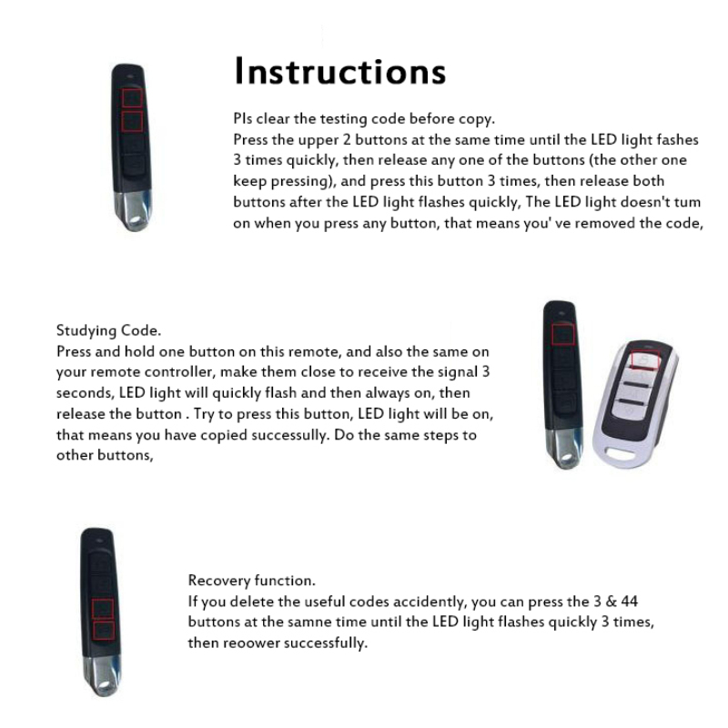 433 Frequency Copy Wireless Remote Control Duplicate Garage Door Shutter Door Remote Control Clone Clone Code Car Key Close-Use