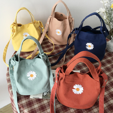 Women's Mini Canvas Shoulder Bag Daisy Small Cotton Handbag Totes Ladies Casual Vintage Purse Cloth Bucket Pouch For Girls