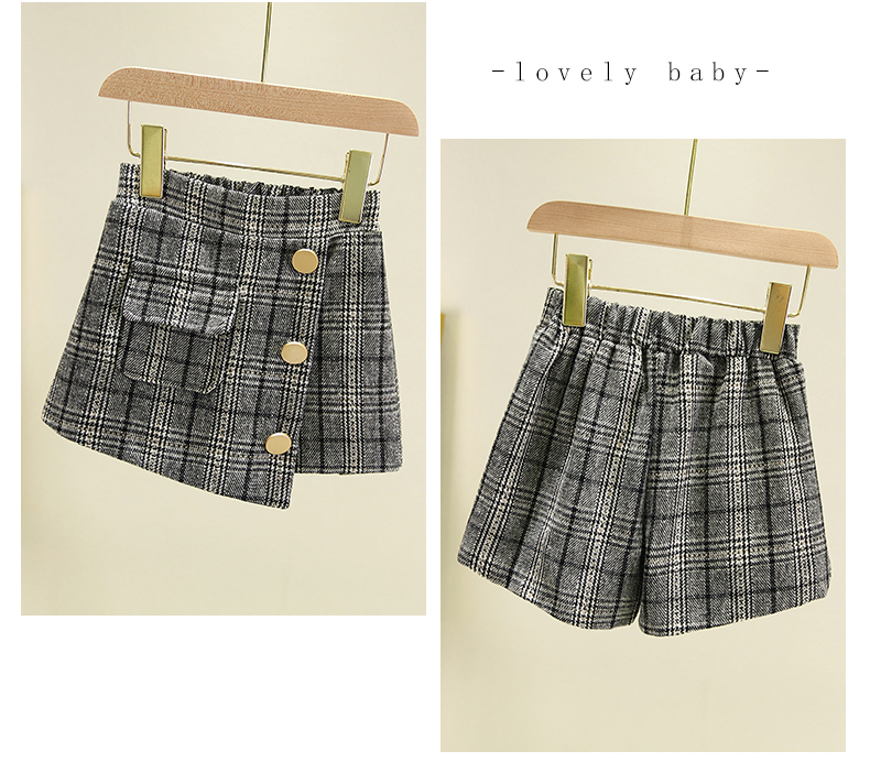 Baby Girl Shorts Spring Autumn Girls Plaid Woolen Skirt Shorts Fashion Kids Shorts Skirts 4-14 Years Baby Girl Clothes