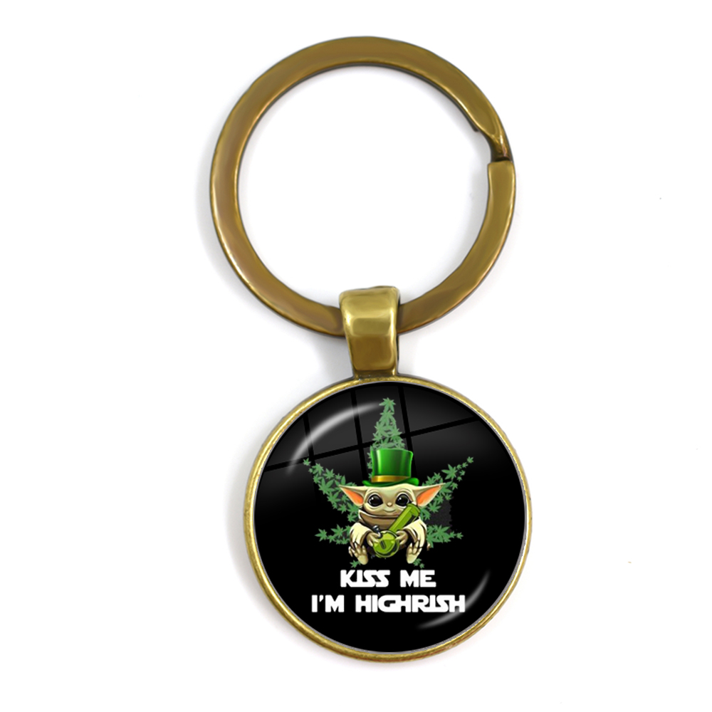 Yoda Baby On Board Pendant Keychains The Mandalorian Theme Series Cartoon Baby Mando Glass Cabochon Keyrings Holder Jewelry Gift