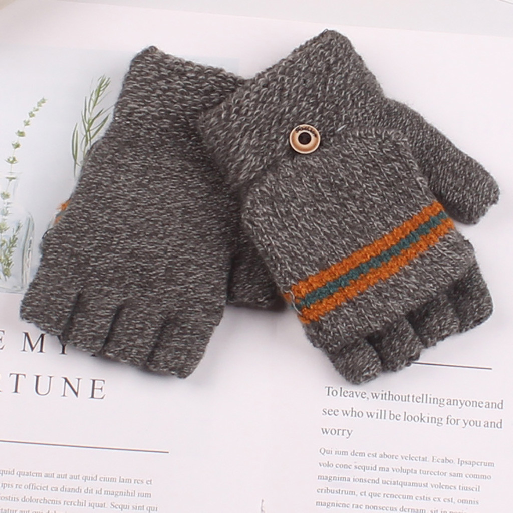 Feitong Winter Big Children's Gloves Half Finger Knit Gloves Ab-yarn Boy Female Gloves Fingerless перчатки женские