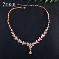 ZAKOL Luxury Exquisite Marquise Cut Cubic Zircon Leaf Adjustable Chain Necklaces For Women Fashion Bridal Wedding Party Jewelry