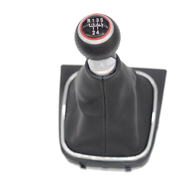 Chrome & Leather Car Shift Gear Knob Lever Gaitor Boot Cover For VW Golf 5 MK5 R32 GTD GTI 2004 2005 2006 2007 2008 2009