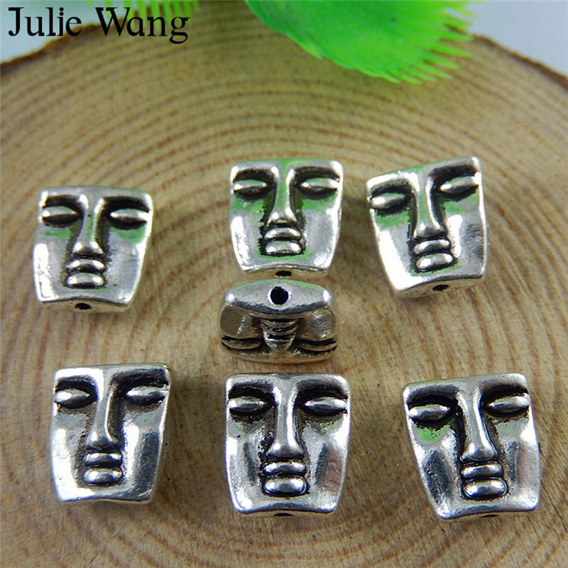 Julie Wang 15PCS Square Face Beads Metal Alloy Antique Silver Color Spacer Bead Handmade Bracelet Jewelry Making Accessory