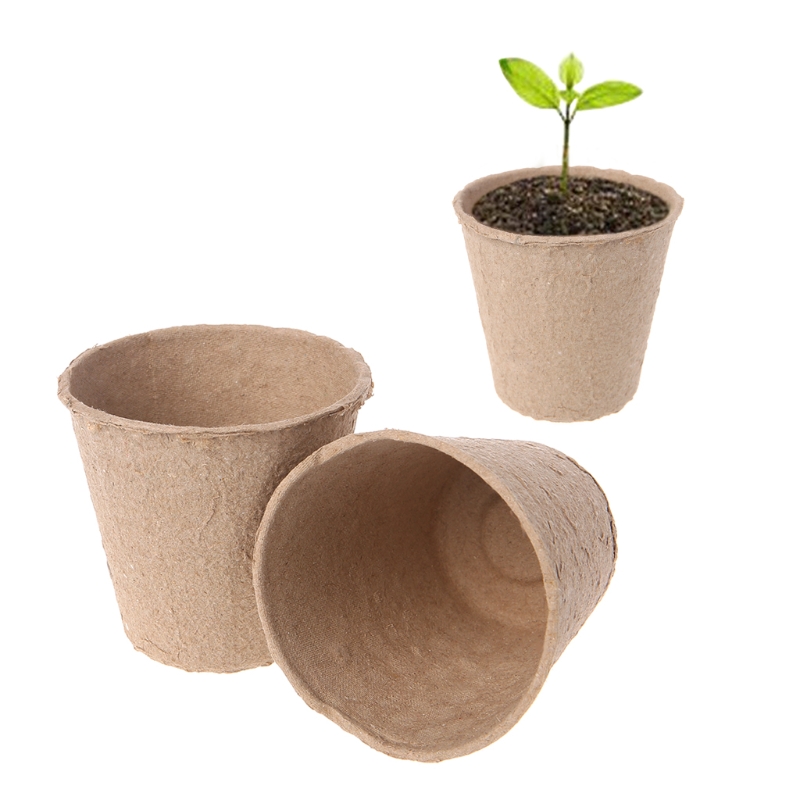 50Pcs Round Biodegradable Paper Pulp Peat Pots Plant Nursery Cup Tray Garden New Q1QC